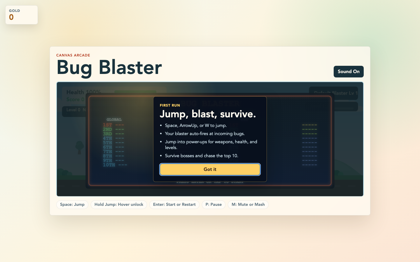 Bug Blaster game running in the browser